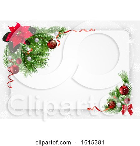 Clipart of a Christmas Poinsettia and Branch Border - Royalty Free Vector Illustration by dero