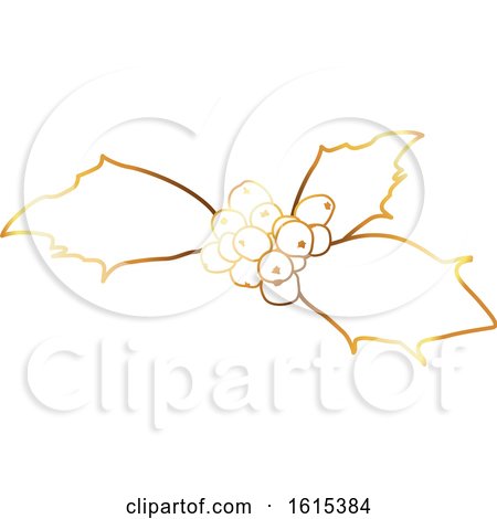 Clipart of a Golden Sprig of Christmas Holly - Royalty Free Vector Illustration by dero