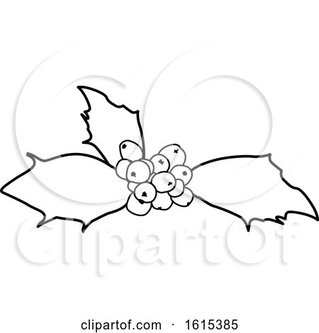 Clipart of a Black and White Sprig of Christmas Holly - Royalty Free Vector Illustration by dero