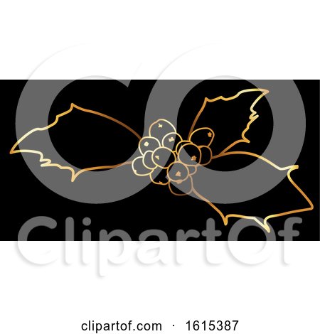 Clipart of a Golden Sprig of Christmas Holly on Black - Royalty Free Vector Illustration by dero