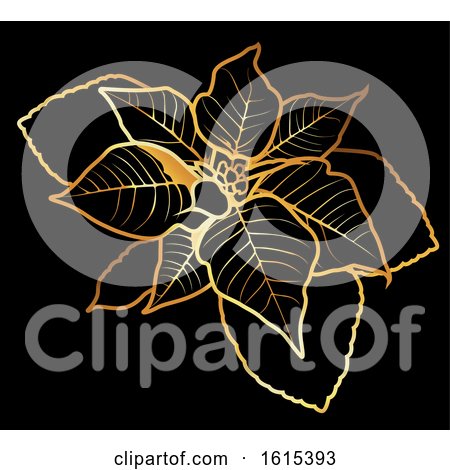 Clipart of a Golden Christmas Poinsettia on Black - Royalty Free Vector Illustration by dero