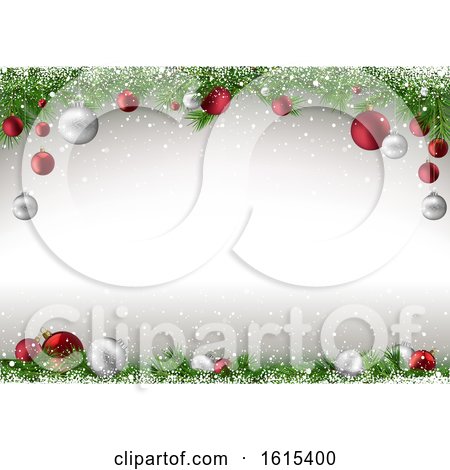Clipart of a 3d Christmas Background with Red and Silver Baubles - Royalty Free Vector Illustration by dero