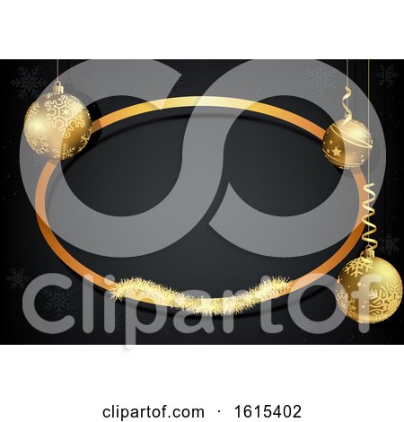 Clipart of a 3d Golden Frame with Christmas Baubles - Royalty Free Vector Illustration by dero