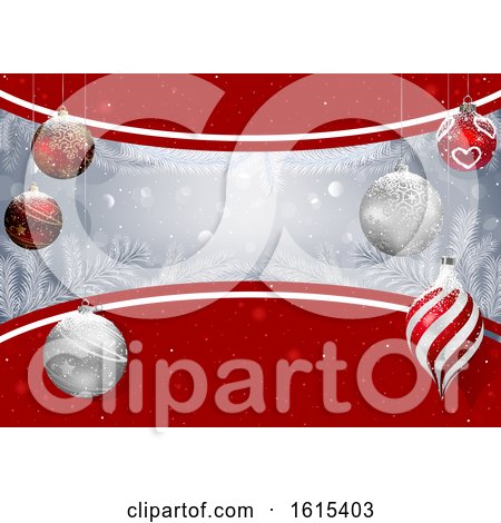 Clipart of a 3d Christmas Background with Red and Silver Baubles - Royalty Free Vector Illustration by dero