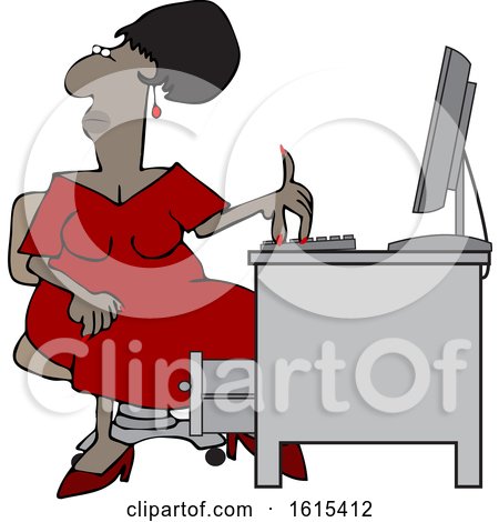 Clipart of a Cartoon Black Woman Working at an Office Desk - Royalty Free Vector Illustration by djart