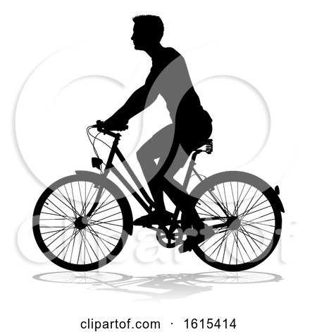 Bike Cyclist Riding Bicycle Silhouette, on a white background by AtStockIllustration