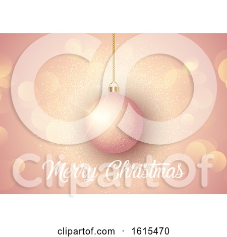 Rose Gold Christmas Background with Hanging Bauble by KJ Pargeter