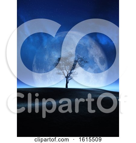 3D Tree Against a Moon Night Sky by KJ Pargeter