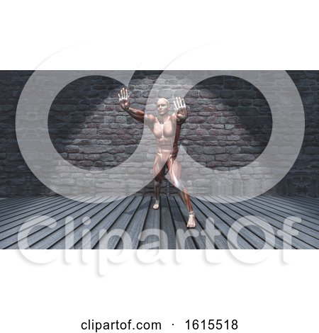 3D Male Figure in Standing Stretch Pose in Grunge Interior by KJ Pargeter