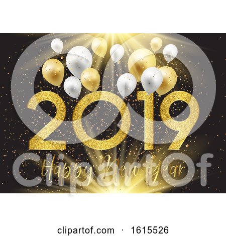 Happy New Year Background with Balloons and Glitter by KJ Pargeter