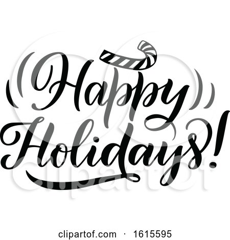 Clipart of a Black and White Happy Holidays Greeting - Royalty Free Vector Illustration by Vector Tradition SM