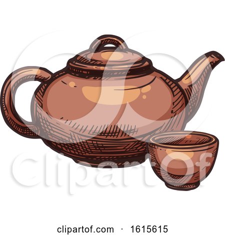 Clipart of a Sketched Cup and Tea Pot - Royalty Free Vector Illustration by Vector Tradition SM