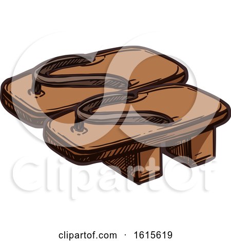 Clipart of a Sketched Pair of Wooden Shoes - Royalty Free Vector Illustration by Vector Tradition SM