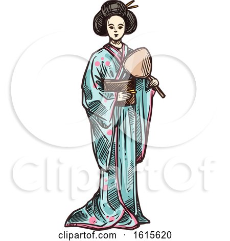Clipart of a Sketched Geisha - Royalty Free Vector Illustration by Vector Tradition SM