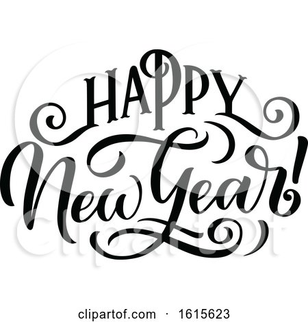 Clipart of a Black and White Happy New Year Greeting - Royalty Free Vector Illustration by Vector Tradition SM