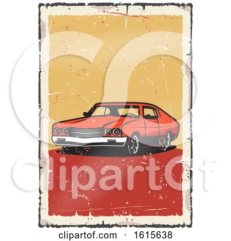 Clipart of a Muscle Car on a Distressed Background - Royalty Free Vector Illustration by Vector Tradition SM