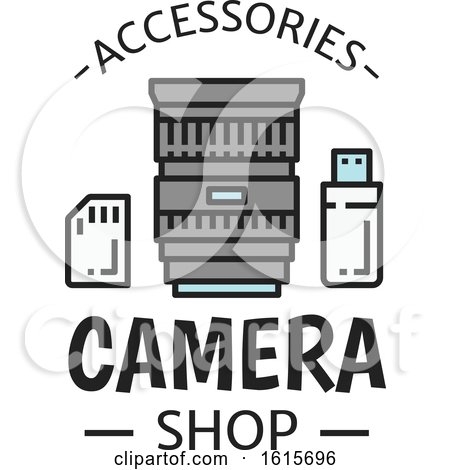 Clipart of a Camera Lens Ssd Card and Usb Drive with Text - Royalty Free Vector Illustration by Vector Tradition SM