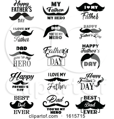 Clipart of Black and White Fathers Day Greetings and Mustaches - Royalty Free Vector Illustration by Vector Tradition SM