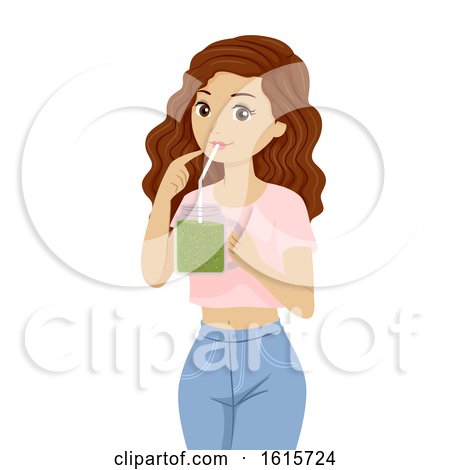 Teen Girl Drink Broccoli Sprout Shake Illustration by BNP Design Studio