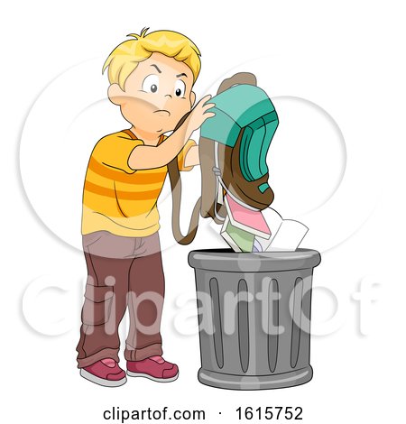Kid Boy Throwing Books Trash Illustration by BNP Design Studio