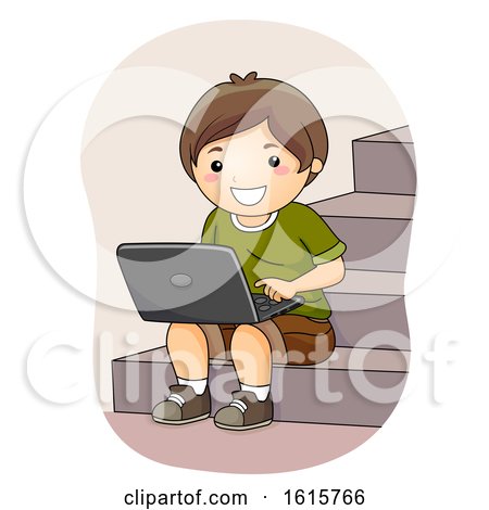 Kid Boy Laptop Stairs Illustration by BNP Design Studio