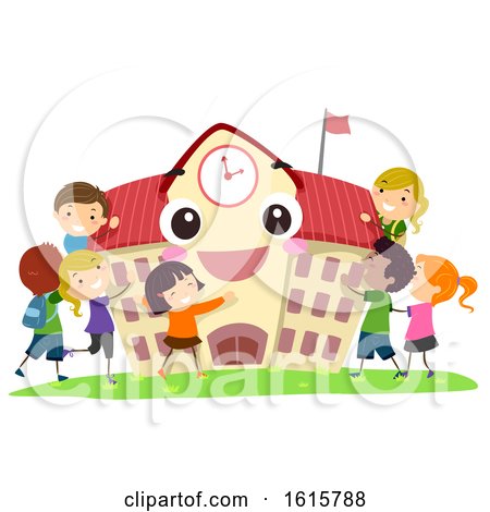 Stickman Kids School Mascot Hug Illustration by BNP Design Studio