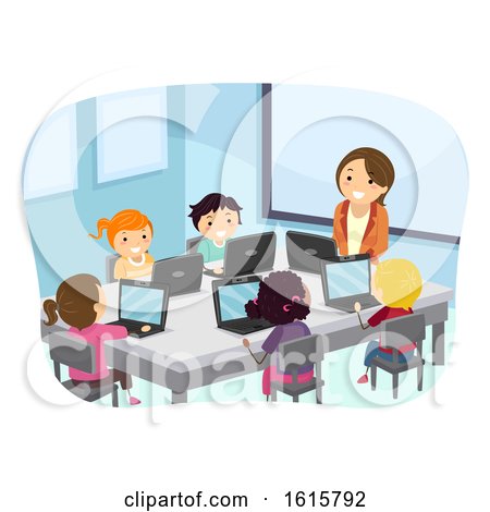 Stickman Kids Teacher Laptop Class Illustration by BNP Design Studio
