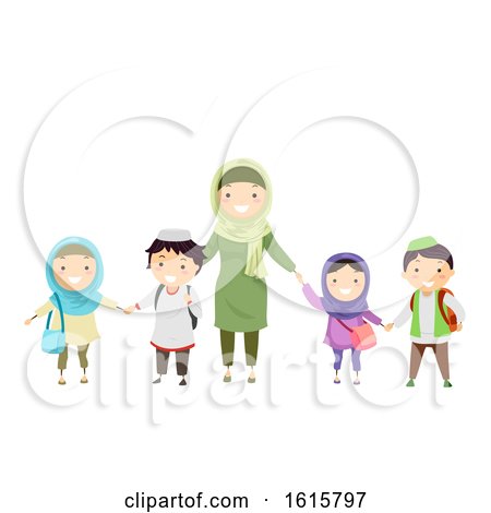 Stickman Kids Muslim Teacher Students Illustration by BNP Design Studio