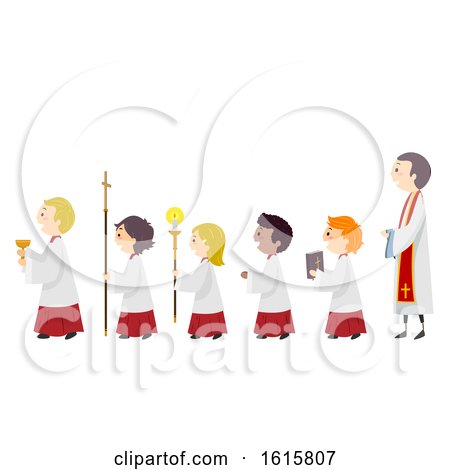 Stickman Kids Altar Boys Line Priest Illustration by BNP Design Studio