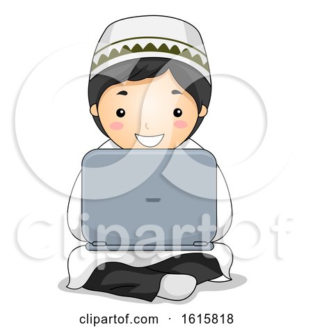 Kid Boy Muslim Laptop Illustration by BNP Design Studio