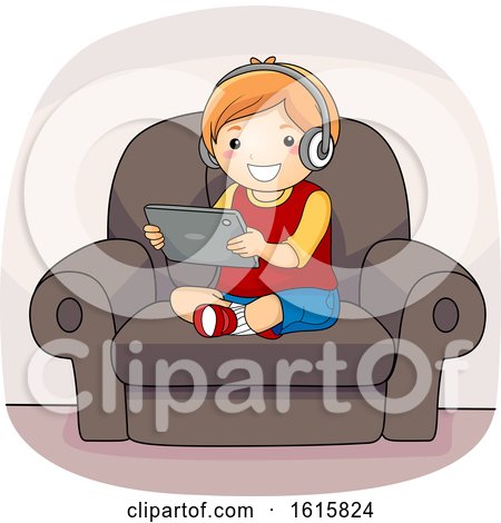Kid Boy Tablet Couch Illustration by BNP Design Studio