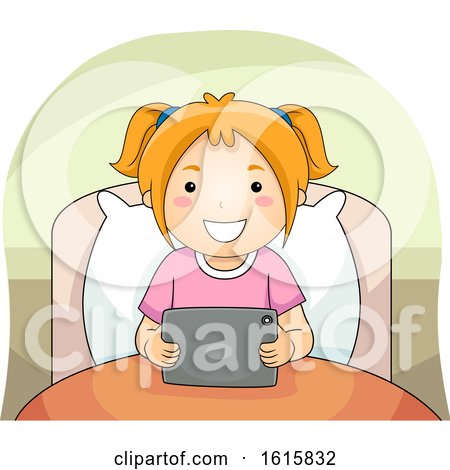 Kid Girl Bed Tablet Illustration by BNP Design Studio