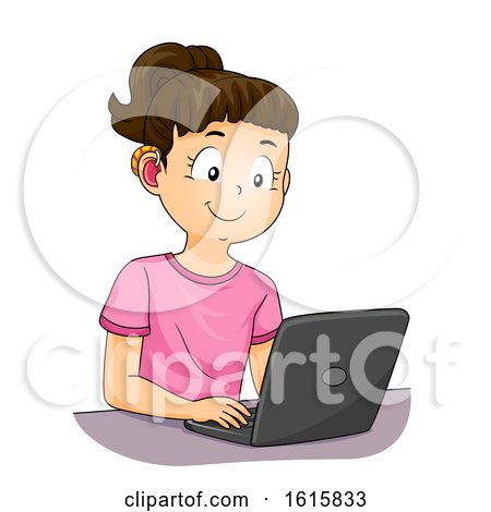 Kid Girl Deaf Hearing Aid Laptop Illustration by BNP Design Studio