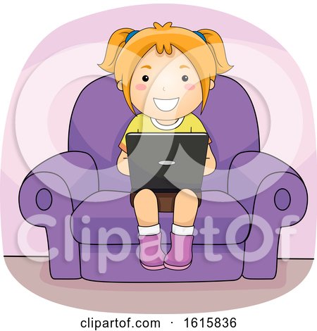 Kid Girl Laptop Couch Illustration by BNP Design Studio