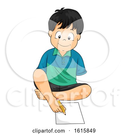 Kid Boy Disable Write Feet Illustration by BNP Design Studio