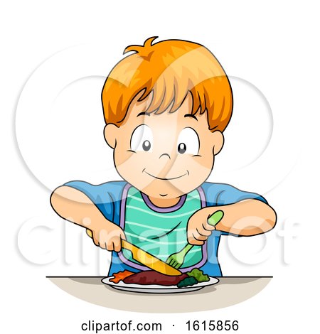 Kid Boy Use Knife Fork Illustration by BNP Design Studio