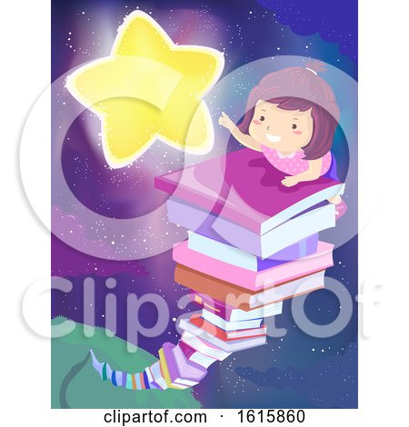Kid Girl Book Stack Star Illustration by BNP Design Studio