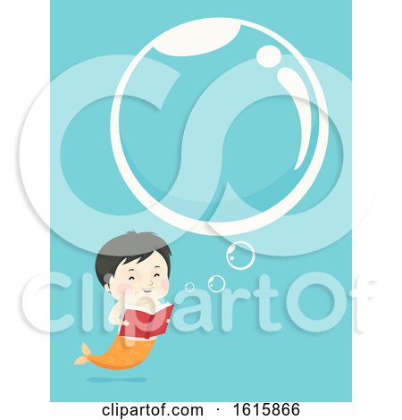 Kid Boy Mermaid Book Bubbles Illustration by BNP Design Studio