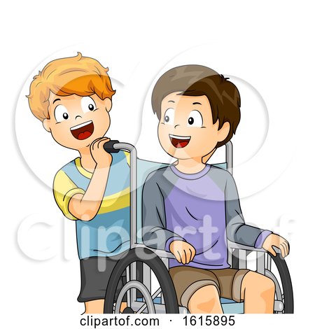 Kids Boys Wheelchair Help Illustration by BNP Design Studio