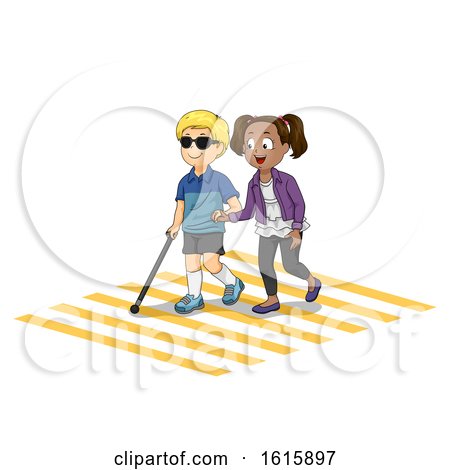 Kids Friend Help Blind Pedestrian Illustration by BNP Design Studio