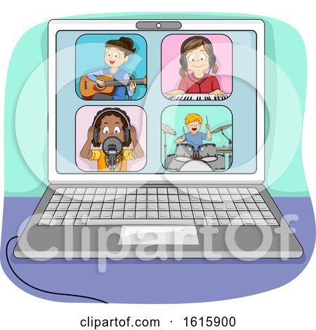 Kids Online Jamming Laptop Illustration by BNP Design Studio