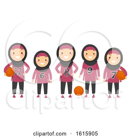 Stickman Kids Girls Muslim Basketball Illustration by BNP Design Studio