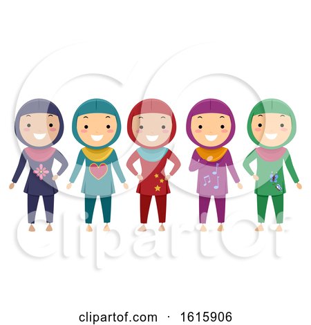 Stickman Kids Girls Muslim Swimwear Illustration by BNP Design Studio