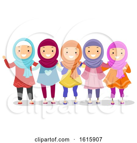 Stickman Kids Muslim Girls Illustration by BNP Design Studio