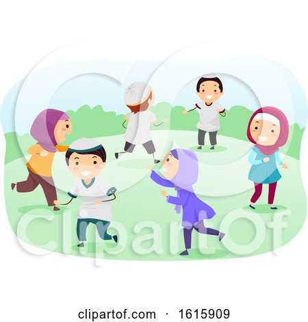 Stickman Kids Muslim Play Running Illustration by BNP Design Studio