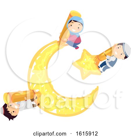 Stickman Kids Muslim Star Moon Symbol Illustration by BNP Design Studio