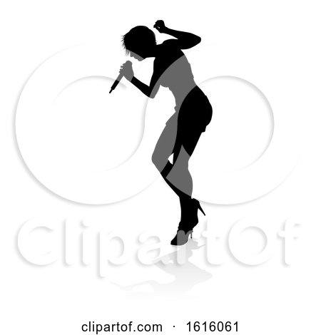 Singer Pop Country or Rock Star Silhouette Woman, on a white background by AtStockIllustration