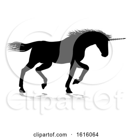 Unicorn Silhouette Horned Horse, on a white background by AtStockIllustration