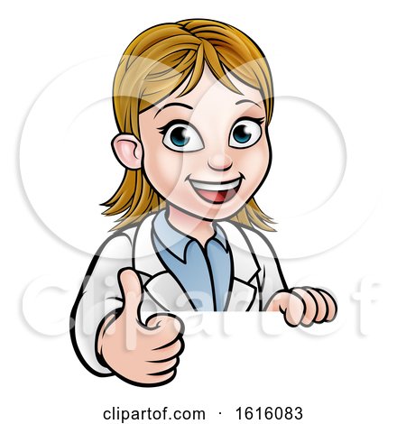 Thumbs up Scientist Cartoon Character Sign by AtStockIllustration