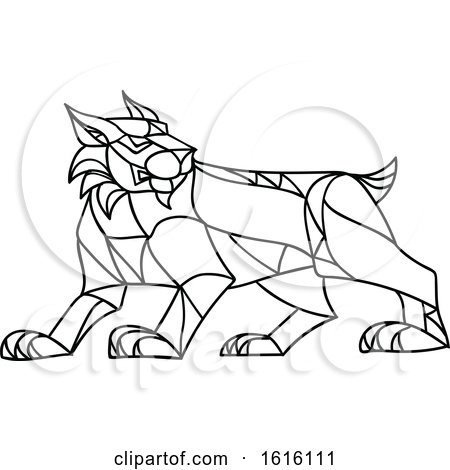 Clipart of a Black and White Mosaic Low Polygon Style Bobcat Lynx - Royalty Free Vector Illustration by patrimonio